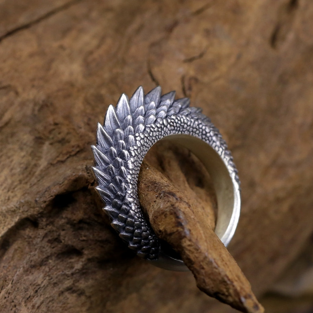 【Silver Monsters】日本雕畫雙絕 Dual Flow 原創手作 蜥蜴鱗甲M 純銀戒指