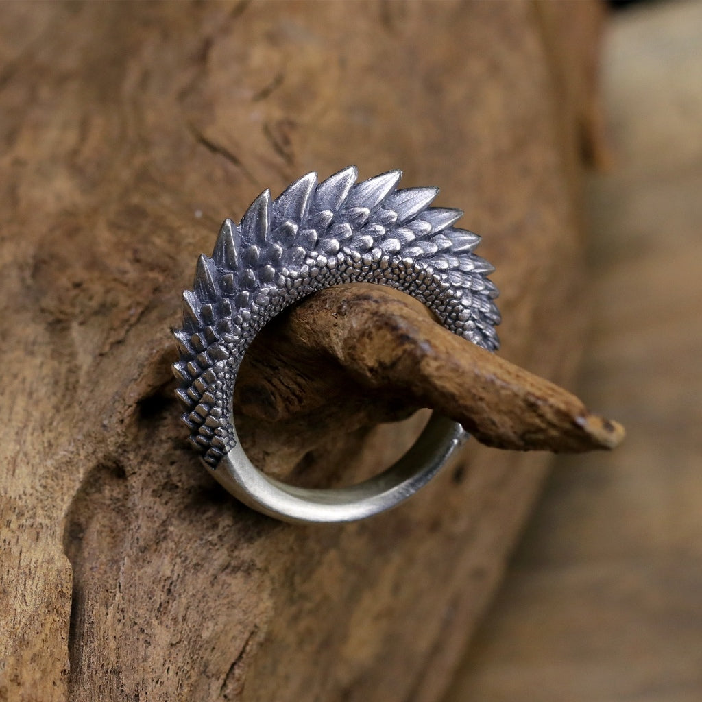 【Silver Monsters】日本雕畫雙絕 Dual Flow 原創手作 蜥蜴鱗甲M 純銀戒指