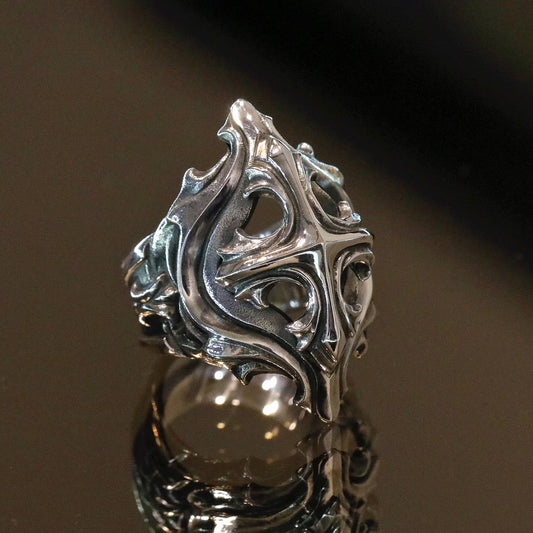 【Silver Monsters】《絕版品》日本Glam Scale 機甲王 "AIGIS" 純銀哥德鳶尾十字戒指