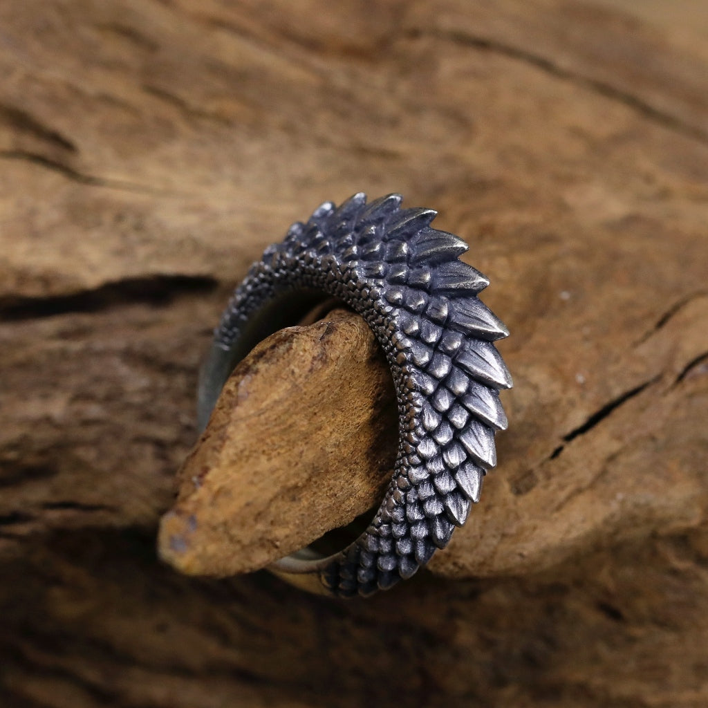 【Silver Monsters】日本雕畫雙絕 Dual Flow 原創手作 蜥蜴鱗甲M 純銀戒指