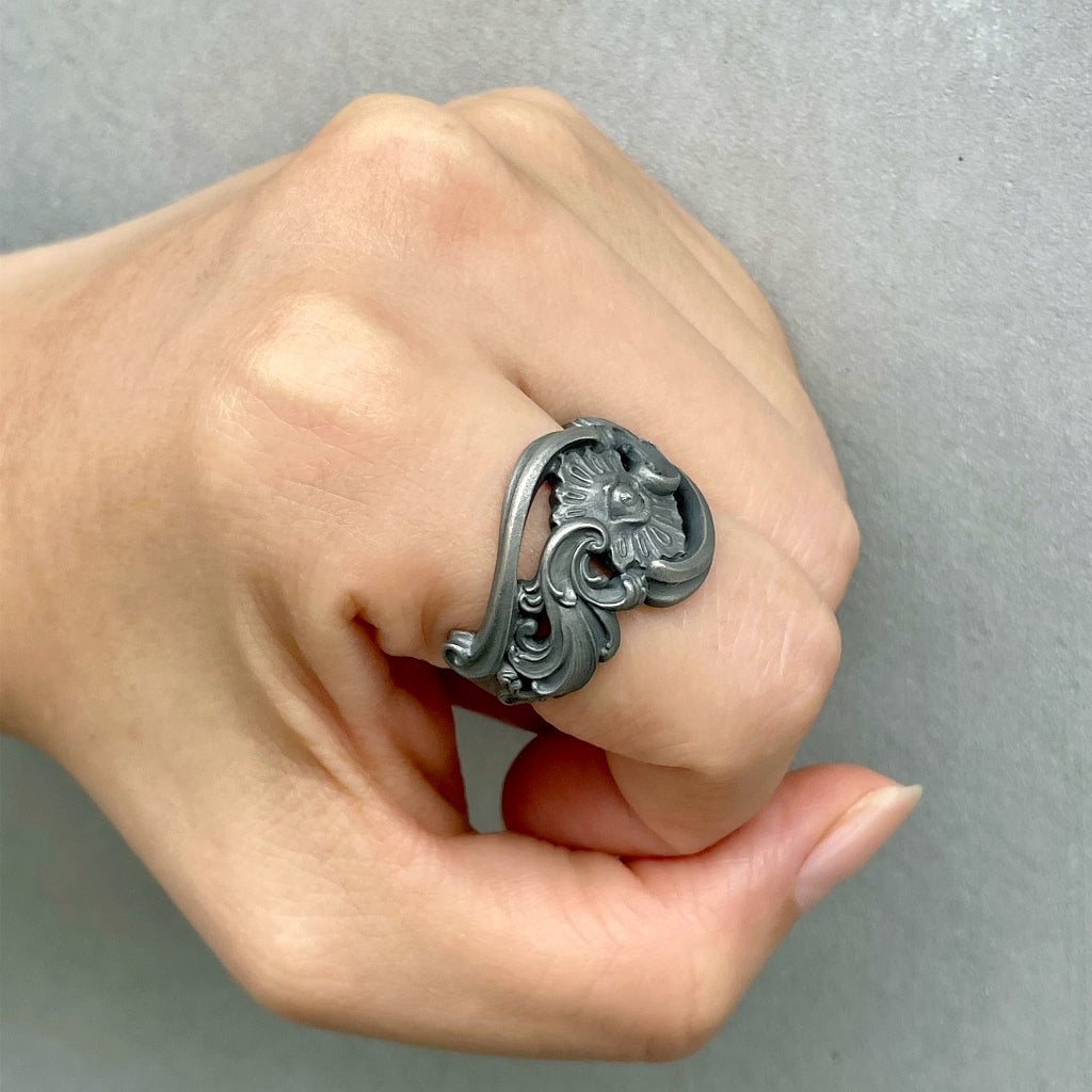 【Silver Monsters】日本暗系古典 Superbia "flos" 花戒 原創噴砂做舊 純銀戒指
