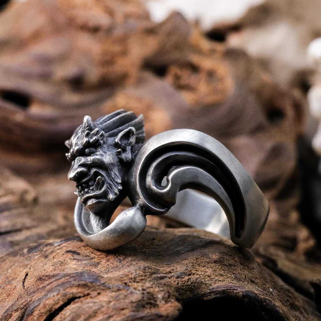 【Silver Monsters】日本雕畫雙絕 Dual Flow 原創精雕 雷神 純銀戒指