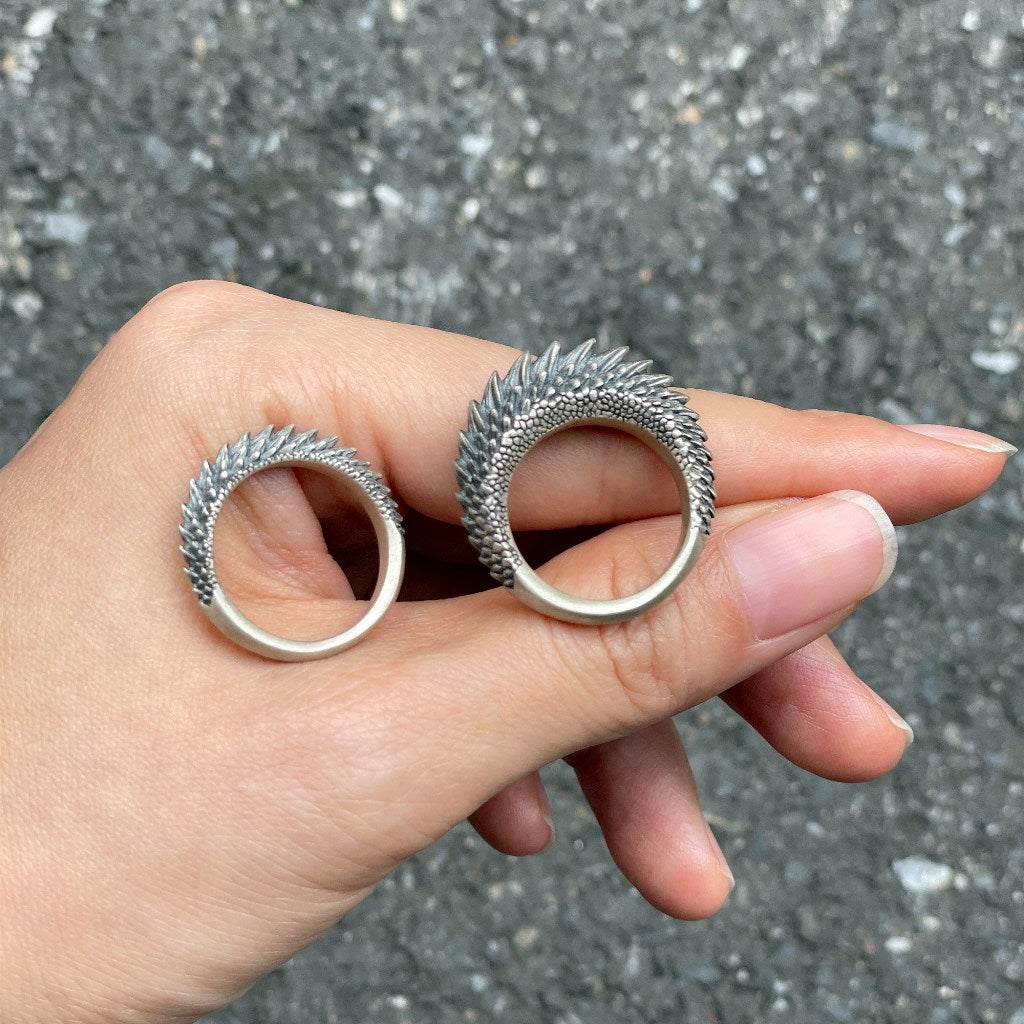 【Silver Monsters】日本雕畫雙絕 Dual Flow 原創手作 蜥蜴鱗甲M 純銀戒指