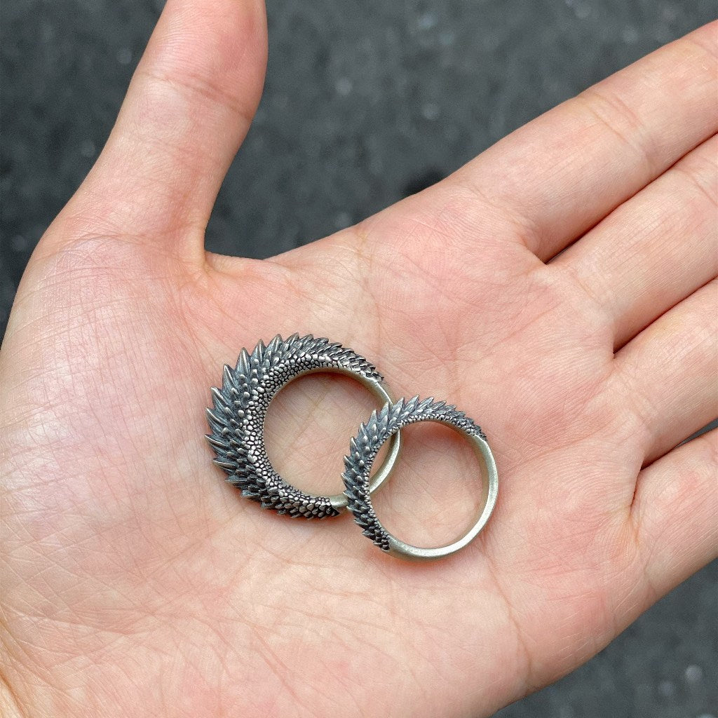 【Silver Monsters】日本雕畫雙絕 Dual Flow 原創手作 蜥蜴鱗甲M 純銀戒指
