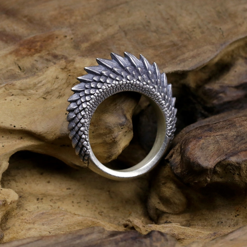 【Silver Monsters】日本雕畫雙絕 Dual Flow 原創手作 蜥蜴鱗甲M 純銀戒指
