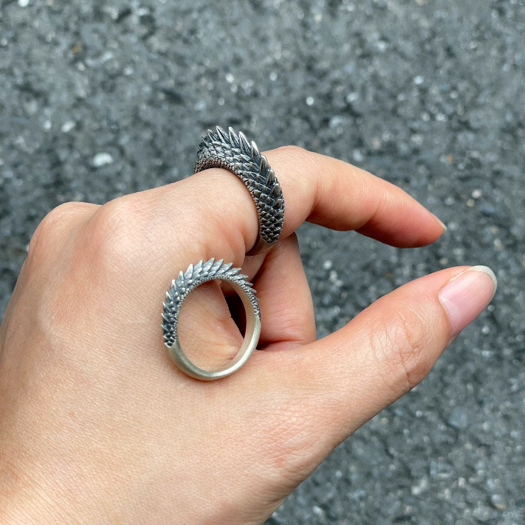【Silver Monsters】日本雕畫雙絕 Dual Flow 原創手作 蜥蜴鱗甲M 純銀戒指