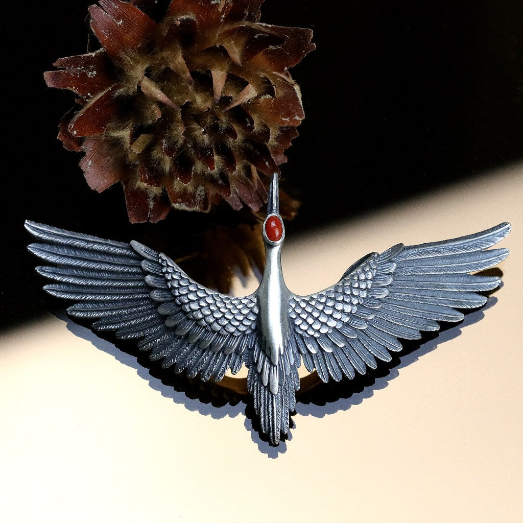 【Silver Monsters】日本雕畫雙絕 Dual Flow 手做原創 丹頂飛鶴 純銀吊墜