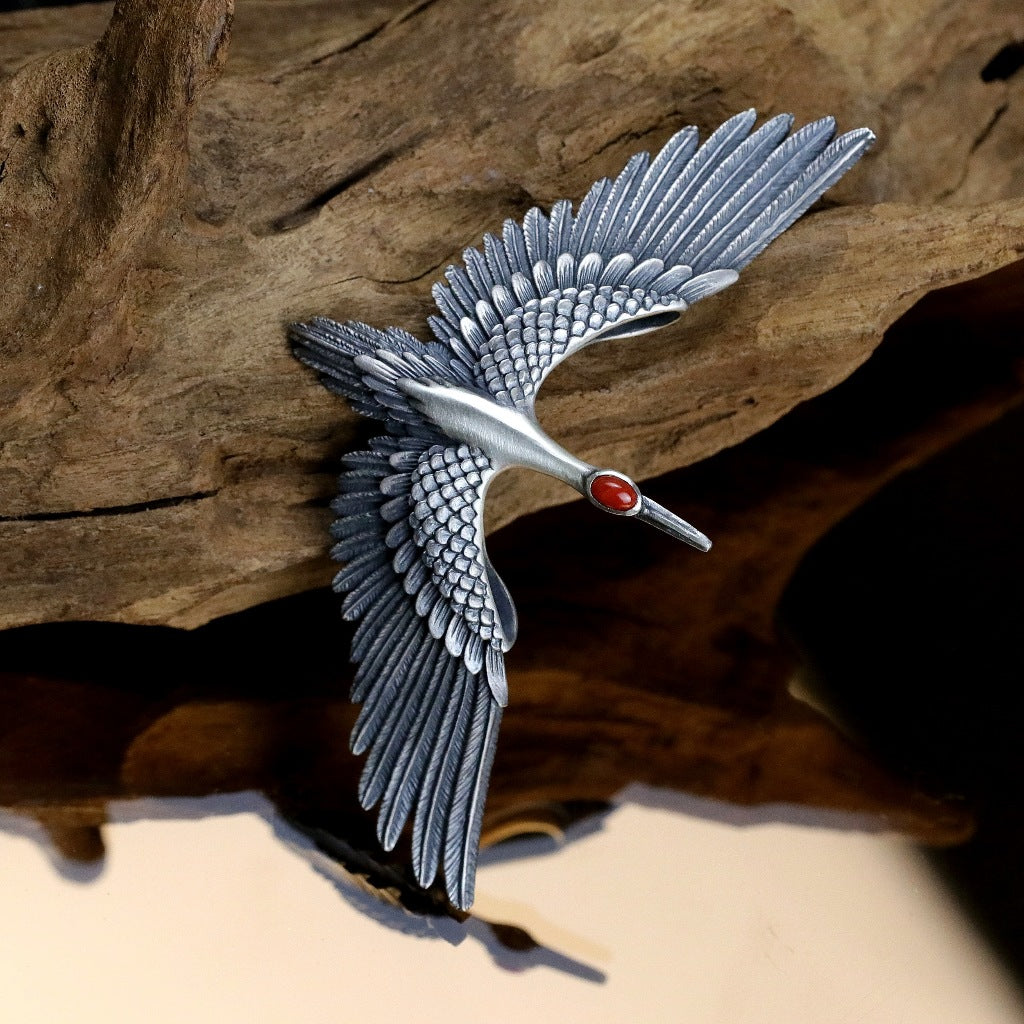 【Silver Monsters】日本雕畫雙絕 Dual Flow 手做原創 丹頂飛鶴 純銀吊墜