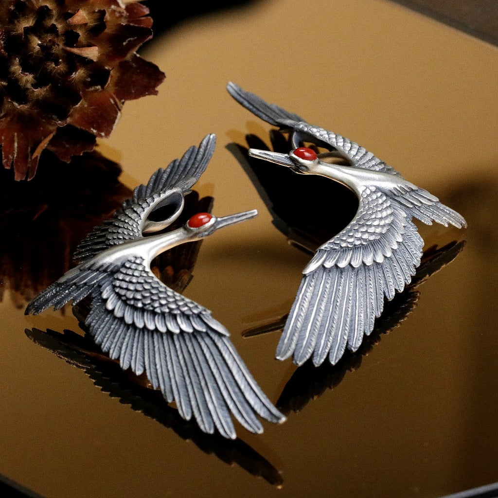 【Silver Monsters】日本雕畫雙絕 Dual Flow 手做原創 丹頂飛鶴 純銀吊墜