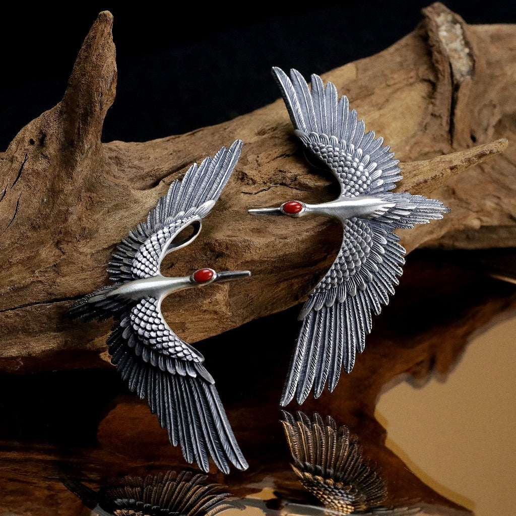 【Silver Monsters】日本雕畫雙絕 Dual Flow 手做原創 丹頂飛鶴 純銀吊墜