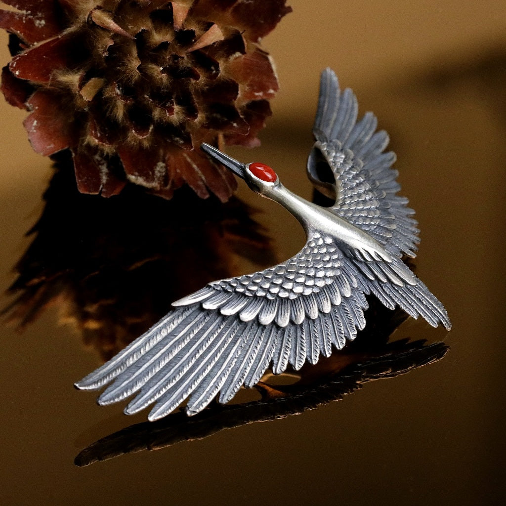 【Silver Monsters】日本雕畫雙絕 Dual Flow 手做原創 丹頂飛鶴 純銀吊墜