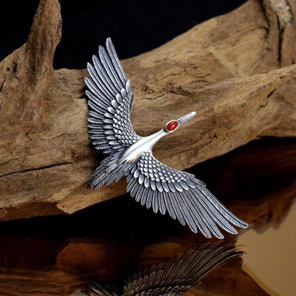 【Silver Monsters】日本雕畫雙絕 Dual Flow 手做原創 丹頂飛鶴 純銀吊墜