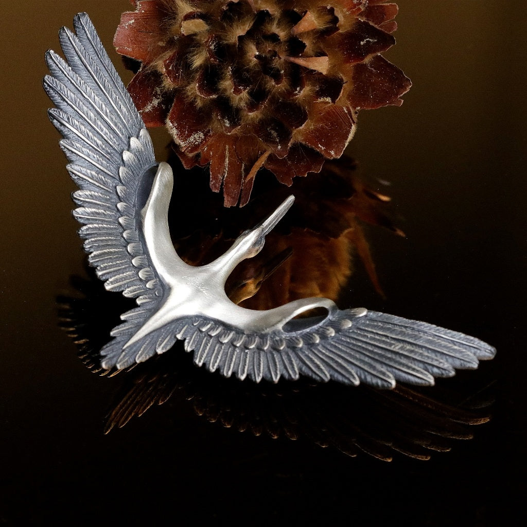 【Silver Monsters】日本雕畫雙絕 Dual Flow 手做原創 丹頂飛鶴 純銀吊墜