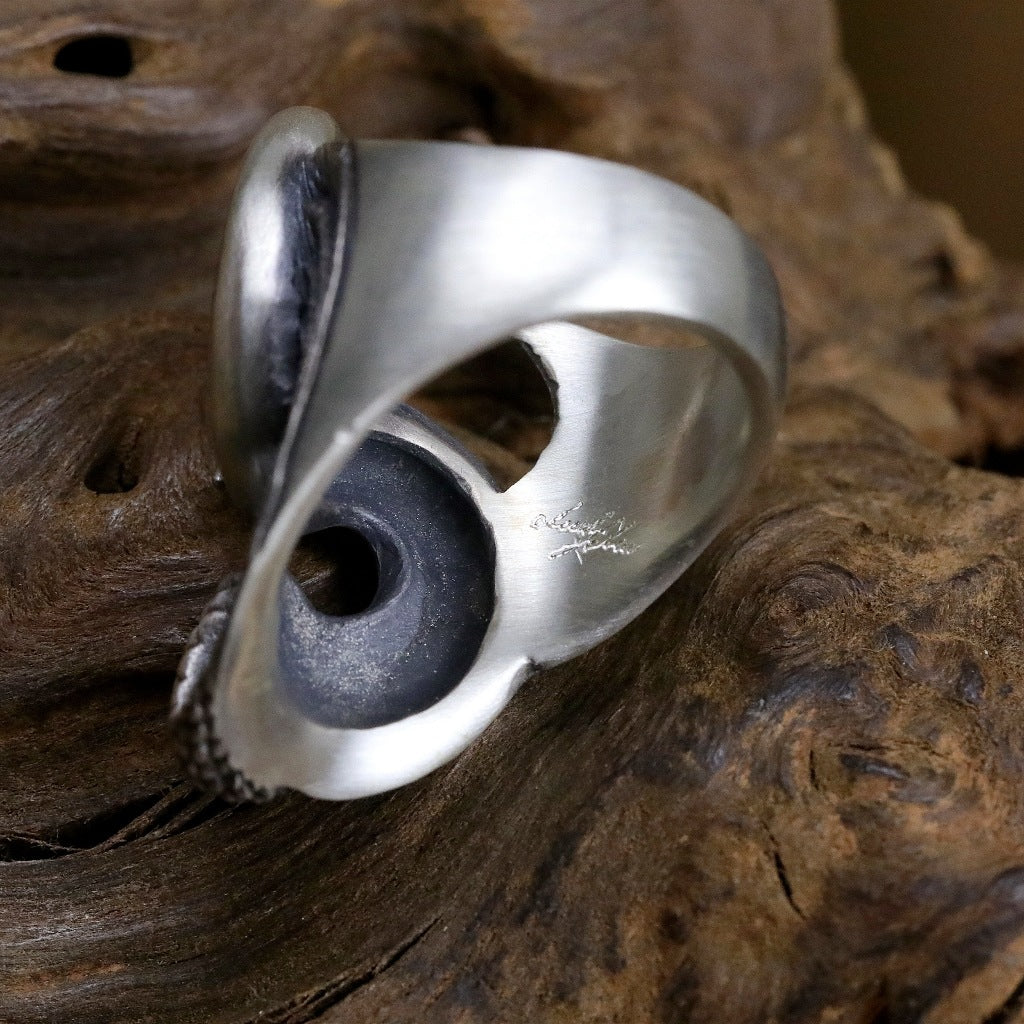 【Silver Monsters】日本雕畫雙絕 Dual Flow 原創手做 渦流丹頂鶴 925銀戒指