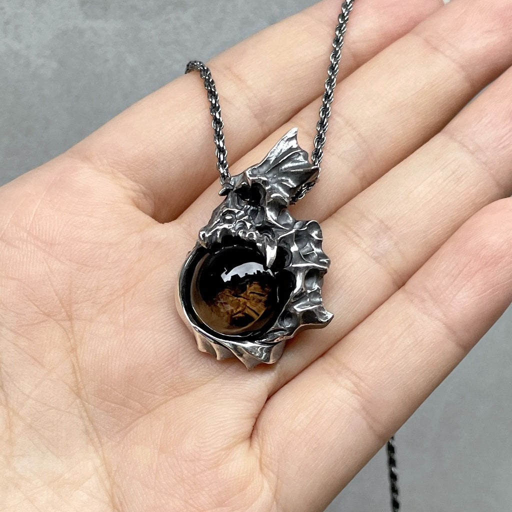 【Silver Monsters】日本Glam Scale 機甲王 原創設計 手工做舊飛龍煙晶 純銀項鍊