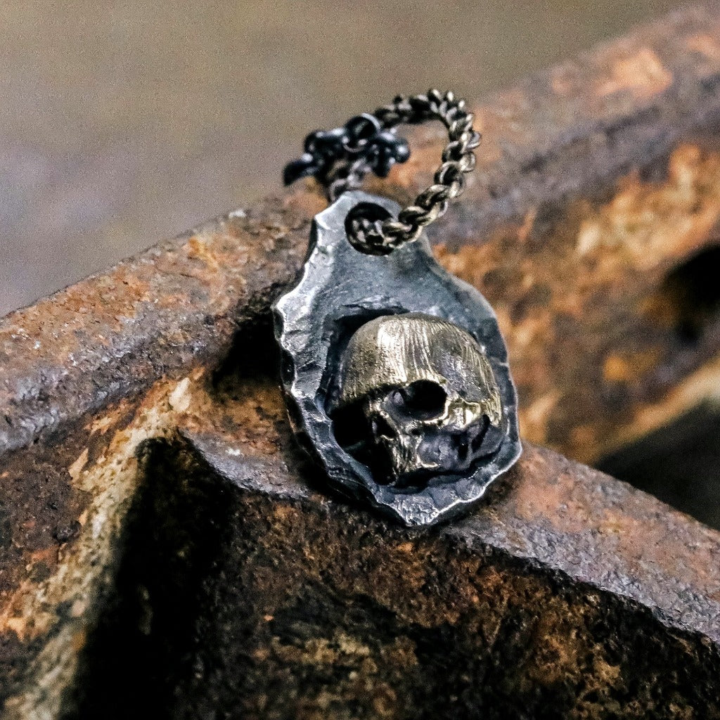 【Silver Monsters】日本一級神牌 Loud Style Design 原創 銀銅鑲嵌骷髏小墜 作舊破壞吊墜