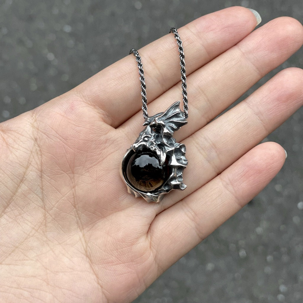 【Silver Monsters】日本Glam Scale 機甲王 原創設計 手工做舊飛龍煙晶 純銀項鍊