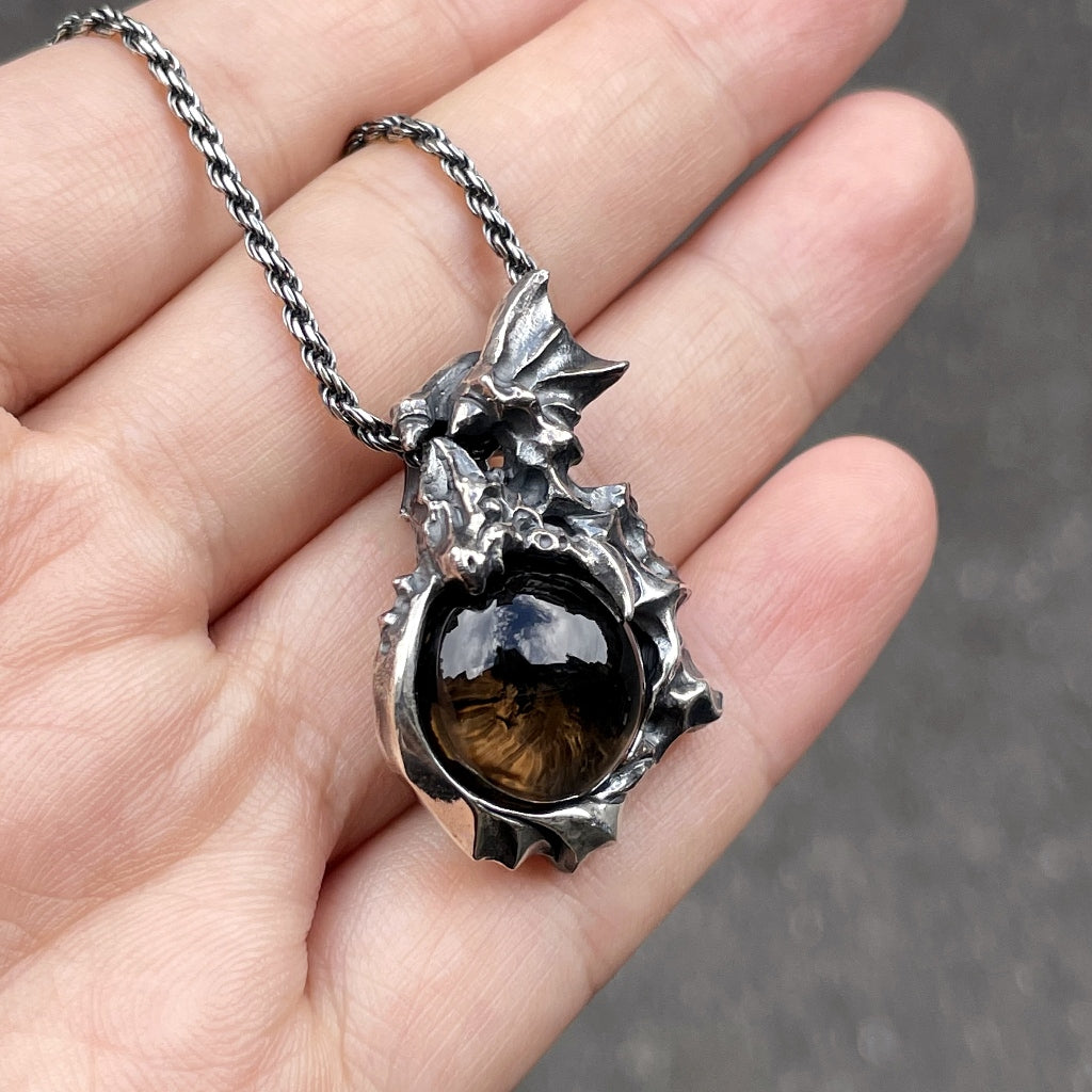 【Silver Monsters】日本Glam Scale 機甲王 原創設計 手工做舊飛龍煙晶 純銀項鍊