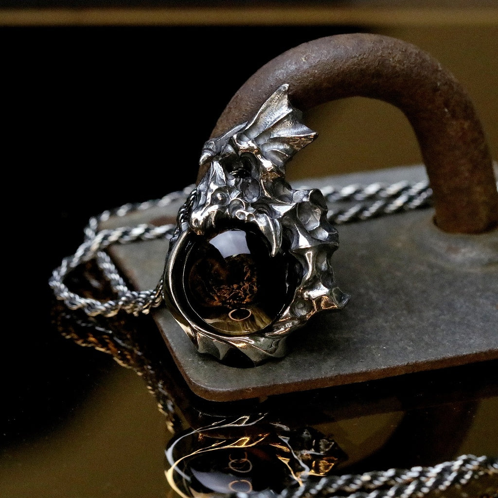 【Silver Monsters】日本Glam Scale 機甲王 原創設計 手工做舊飛龍煙晶 純銀項鍊