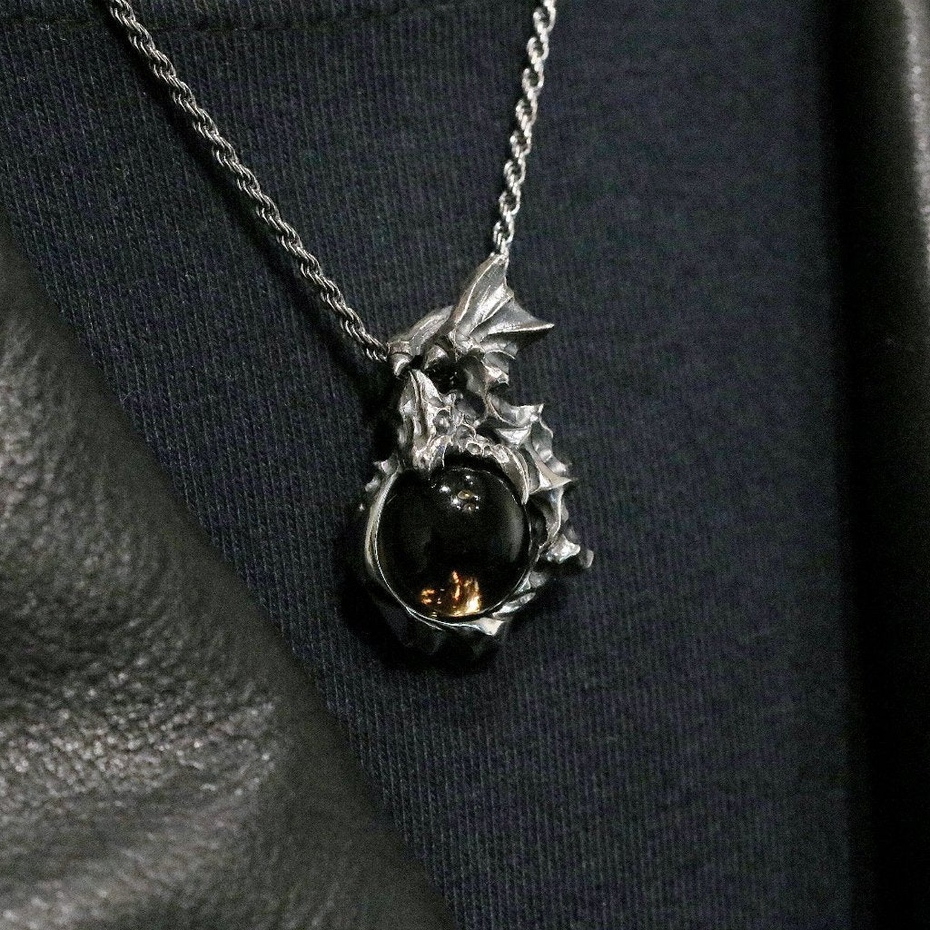 【Silver Monsters】日本Glam Scale 機甲王 原創設計 手工做舊飛龍煙晶 純銀項鍊