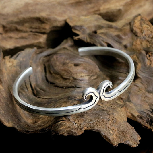 【Silver Monsters】日本雕畫雙絕 Dual Flow 原創手作 平版“悟空金箍" 雕紋純銀手環