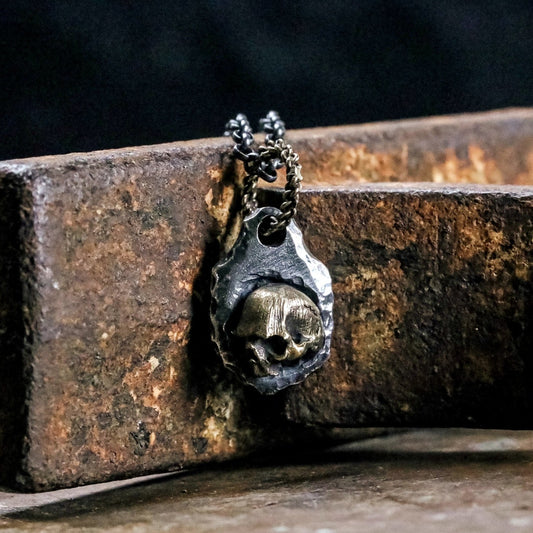 【Silver Monsters】日本一級神牌 Loud Style Design 原創 銀銅鑲嵌骷髏小墜 作舊破壞吊墜