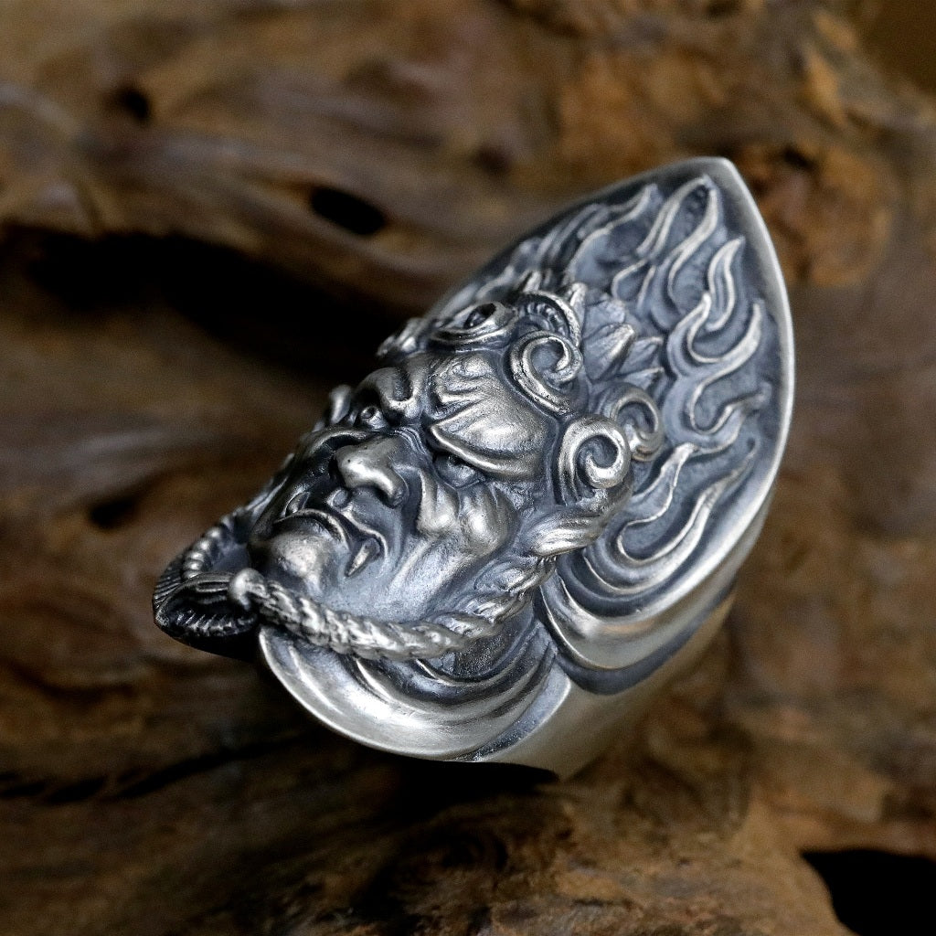 【Silver Monsters】日本雕畫雙絕 Dual Flow 原創手作 不動明王 純銀戒指