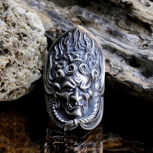 【Silver Monsters】日本雕畫雙絕 Dual Flow 原創手作 不動明王 純銀戒指