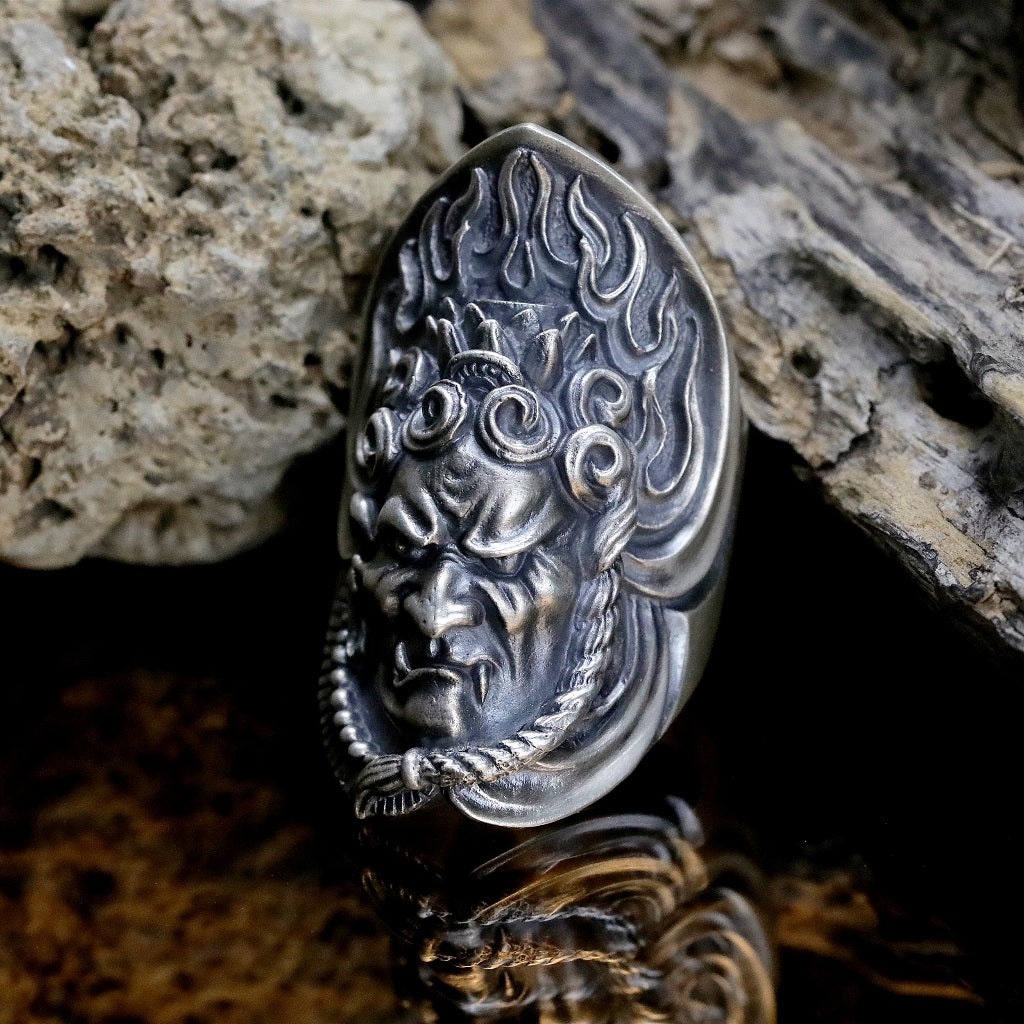 【Silver Monsters】日本雕畫雙絕 Dual Flow 原創手作 不動明王 純銀戒指