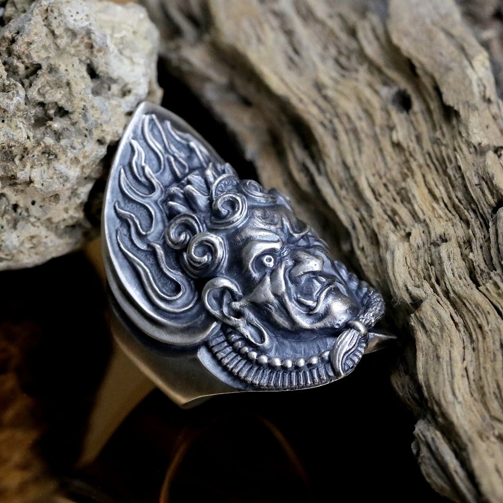 【Silver Monsters】日本雕畫雙絕 Dual Flow 原創手作 不動明王 純銀戒指