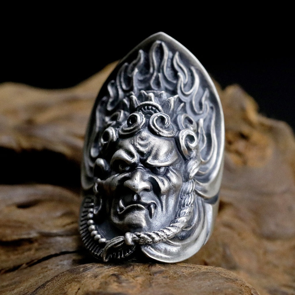 【Silver Monsters】日本雕畫雙絕 Dual Flow 原創手作 不動明王 純銀戒指