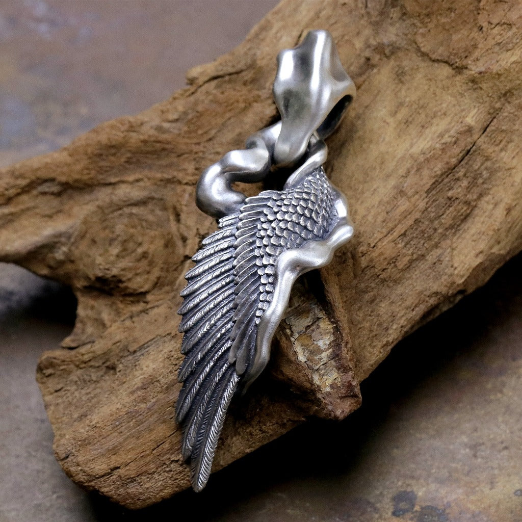【Silver Monsters】日本雕畫雙絕 Dual Flow 手做原創 行雲流水 鳳凰展翅 純銀吊墜