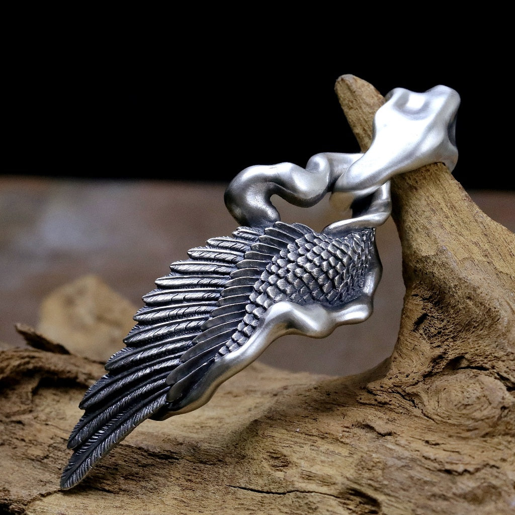 【Silver Monsters】日本雕畫雙絕 Dual Flow 手做原創 行雲流水 鳳凰展翅 純銀吊墜