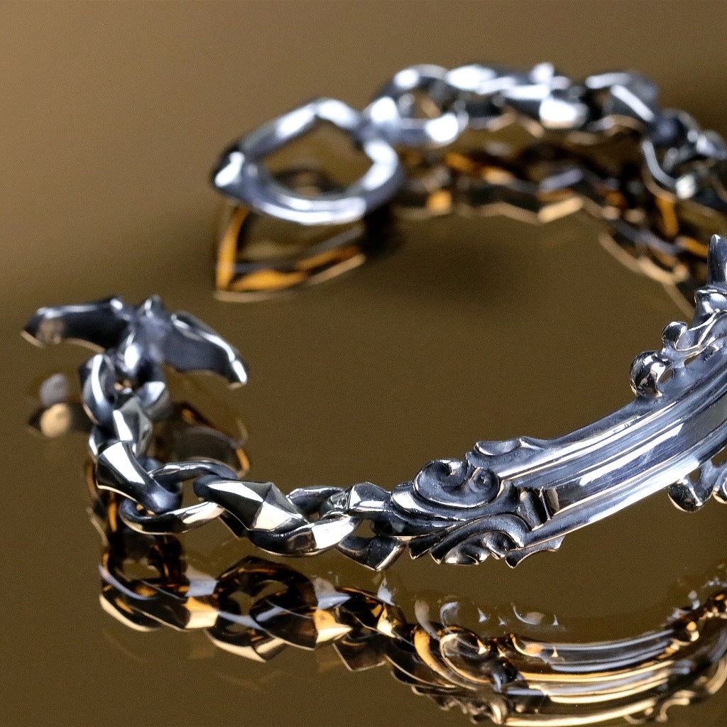 【Silver Monsters】日本一級神牌 Loud Style Design 原創半環鳶尾雕花 純銀手鍊