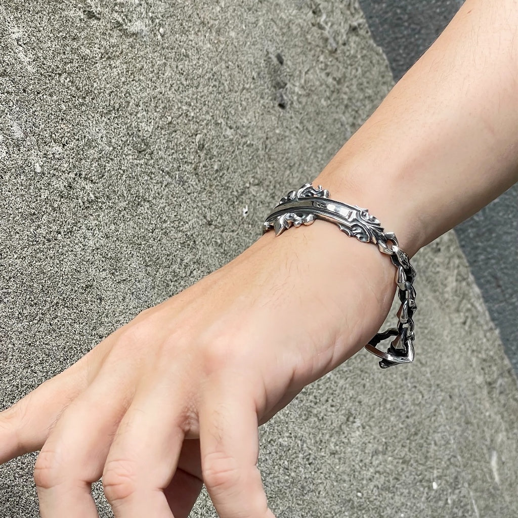 【Silver Monsters】日本一級神牌 Loud Style Design 原創半環鳶尾雕花 純銀手鍊