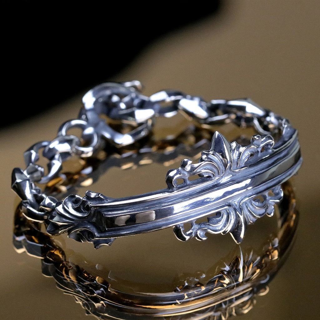【Silver Monsters】日本一級神牌 Loud Style Design 原創半環鳶尾雕花 純銀手鍊